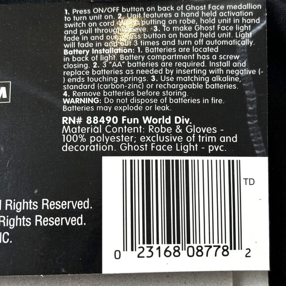 Scream Light Up Ghost Face Hooded Robe Fun World Child NWT NOS - Picture 14 of 14